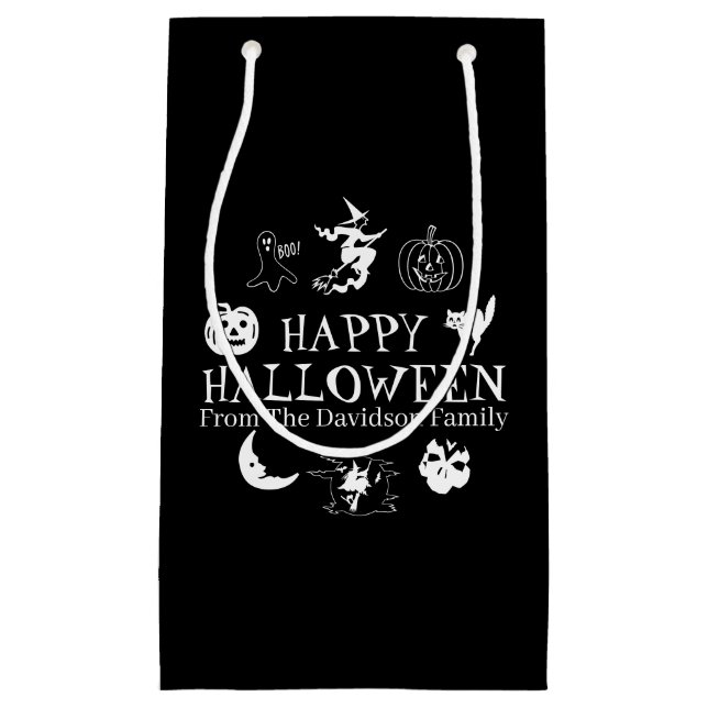Happy Halloween custom name black spooky Small Gift Bag (Front)