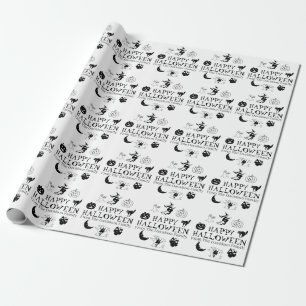 Happy Halloween custom name black spooky Wrapping Paper