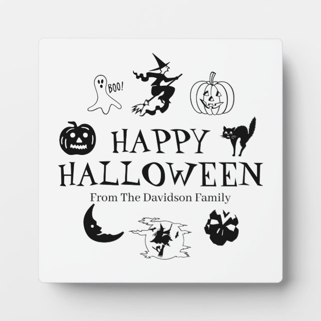 Happy Halloween custom name black white Plaque (Front)
