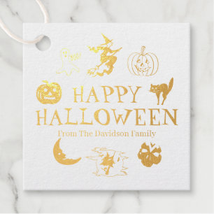 Happy Halloween custom name black white spooky Favour Tags