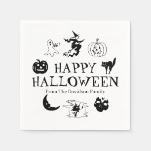 Happy Halloween custom name black white spooky Napkin