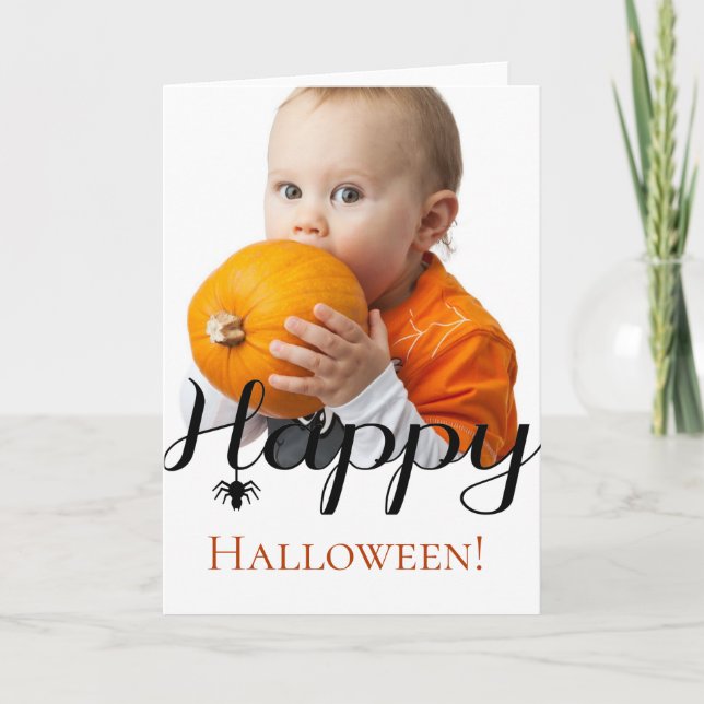 Happy Halloween custom photo spider Card (Front)