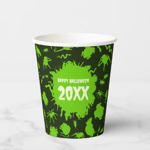 Happy Halloween Custom Text Green Creepy Crawlies Paper Cups