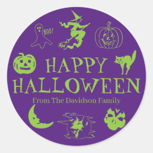 Happy Halloween customise name gift favour Classic Round Sticker