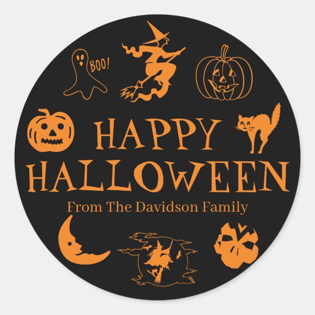 Happy Halloween customise name gift favour sticker (Front)