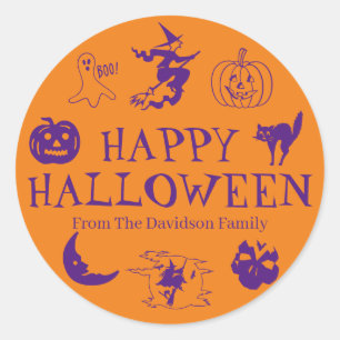 Happy Halloween customise name gift favours Classic Round Sticker