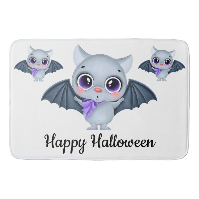 Happy Halloween Cute Bats Bath Mat (Front)