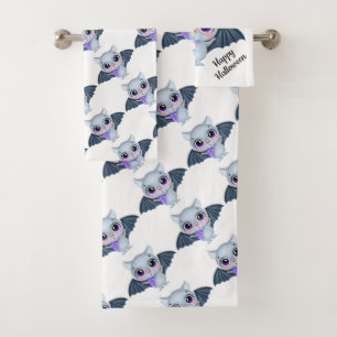 Happy Halloween Cute Bats Bath Towel Set 