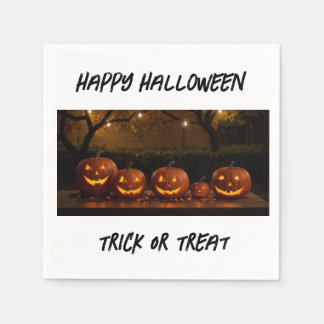 Happy Halloween, Cute Carved Pumpkins Napkin