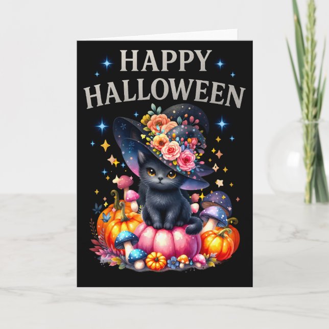 Happy Halloween Cute Cat Greetings Card (Front)