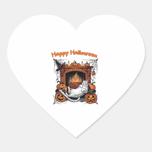 Happy Halloween Cute Cat Witch   Heart Sticker (Front)