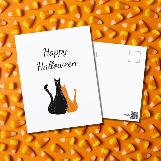 Happy Halloween Cute Cats Black Orange  Postcard (Creator Uploaded)