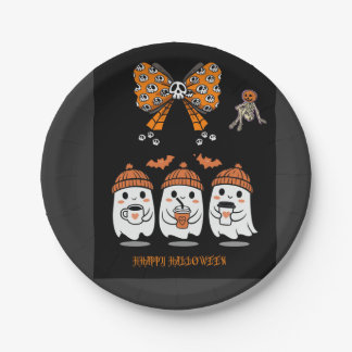 Happy Halloween – Cute Coffee Ghosts Paper Plate
