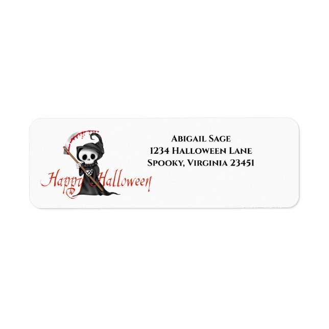 Happy Halloween Cute, Creepy Grim Reaper Address (Front)