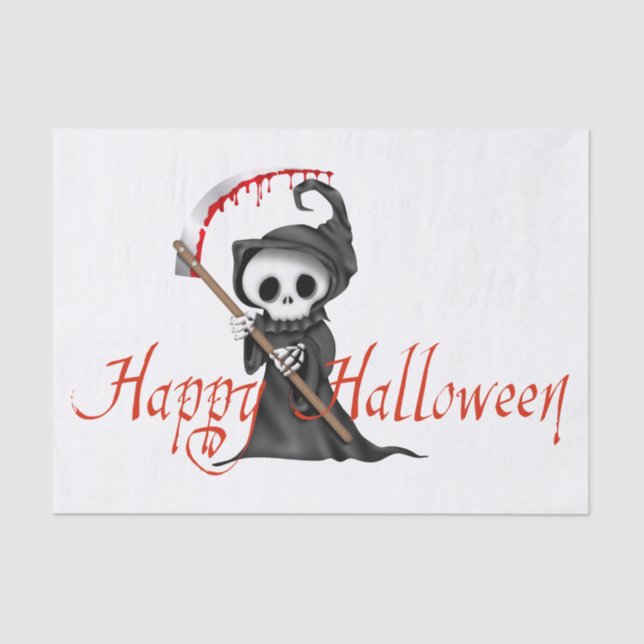 Happy Halloween Cute, Creepy, Spooky Grim Reaper Tissue Paper (Front)
