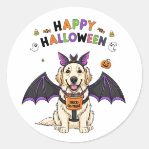 Happy Halloween Cute Dog Bat Trick-or-Treat Classic Round Sticker