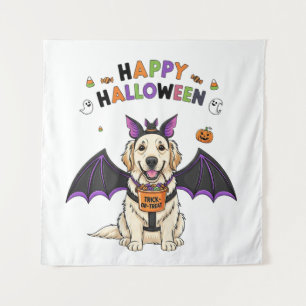 Happy Halloween Cute Dog Bat Trick-or-Treat Tapestry
