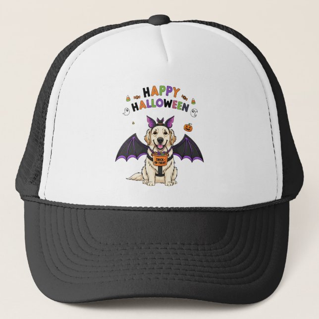 Happy Halloween Cute Dog Bat Trick-or-Treat  Trucker Hat (Front)
