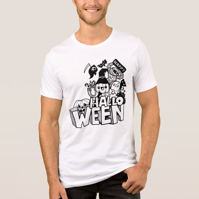 Happy Halloween Cute Doodle Pumpkin Cat Mummy Tri-Blend Shirt (Front)