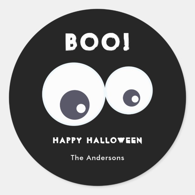 Happy Halloween Cute Eyeballs Monsters Black White Classic Round Sticker (Front)