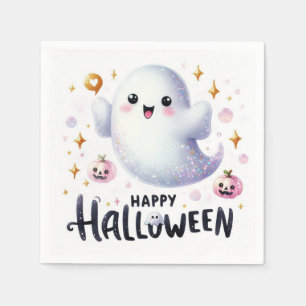 Happy Halloween Cute Ghost and Pumpkins Napkin
