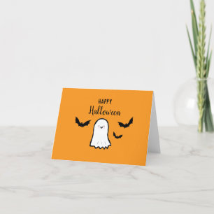 Happy Halloween Cute Ghost Bats Thank You Card