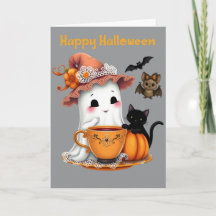 Happy Halloween Cute Ghost, Cat, Bat 