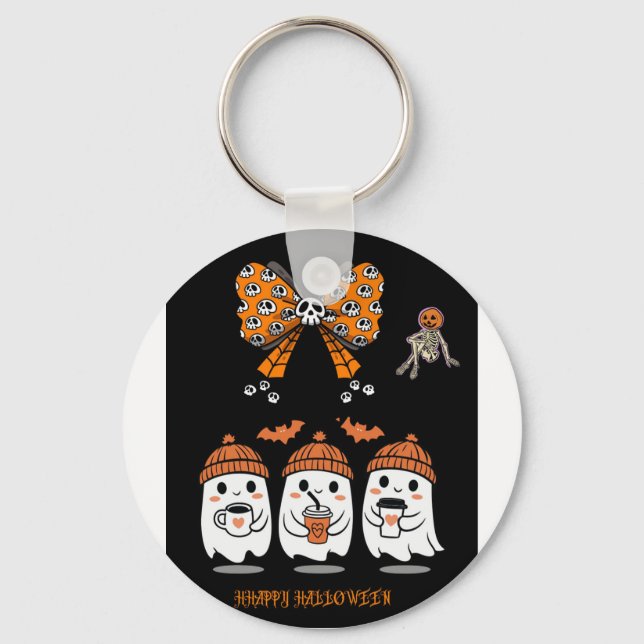 Happy Halloween - cute ghost coffee Key Ring (Front)