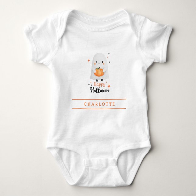 Happy Halloween Cute Ghost Custom Baby Bodysuit (Front)