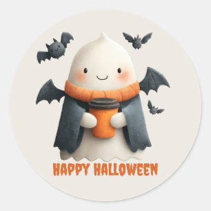 Happy Halloween Cute Ghost Design Classic Round Sticker
