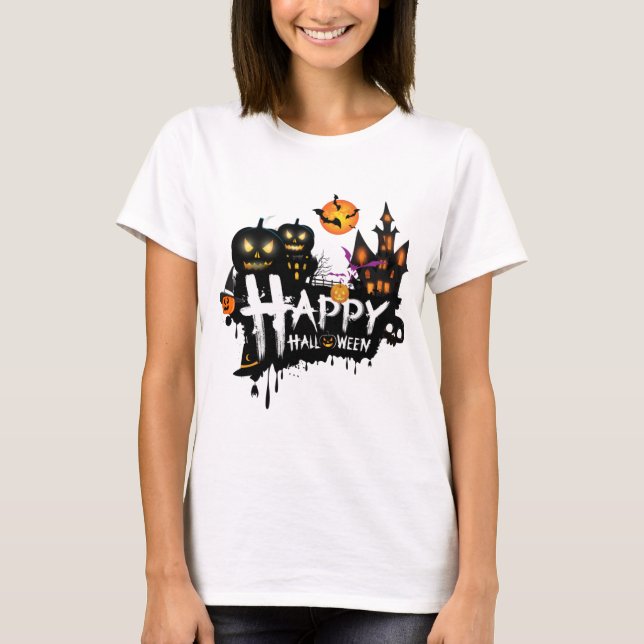 Happy Halloween Cute Ghost Funny T-Shirt (Front)