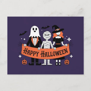 Happy Halloween   Cute Ghost, Mummy, and Witch Postcard