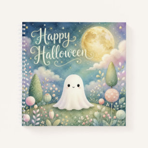 Happy Halloween Cute Ghost Pastel Garden Notebook