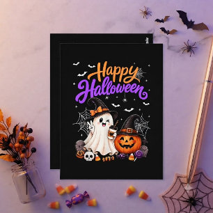 Happy Halloween Cute Ghost Pumpkin Spooky Postcard