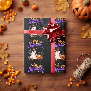 Happy Halloween Cute Ghost Pumpkin Spooky Wrapping Paper