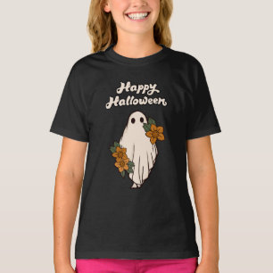 Happy Halloween Cute Ghost with Flowers T-Shirt