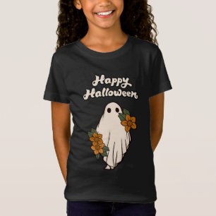Happy Halloween Cute Ghost with Flowers T-Shirt
