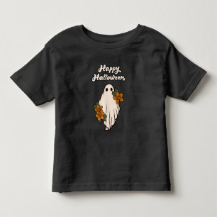 Happy Halloween Cute Ghost with Flowers Toddler T-Shirt