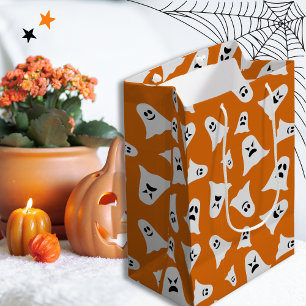 Happy Halloween cute ghost with orange background Medium Gift Bag