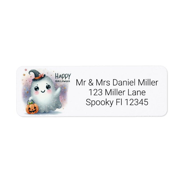 Happy Halloween Cute Ghost with Pumpkin Basket (Front)