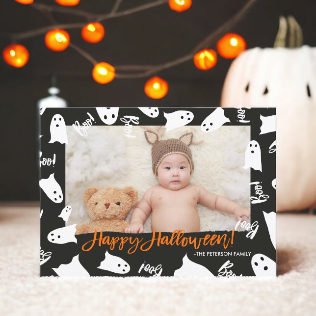 Happy Halloween cute ghosts boo text photo Card (Happy Halloween cute ghosts boo text photo Card)