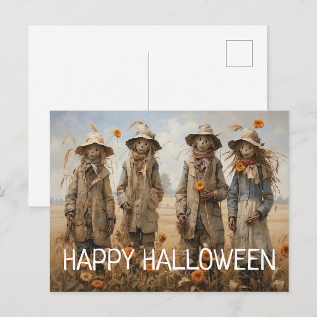 Happy Halloween Cute Halloween Scarecrows Postcard (Front/Back)