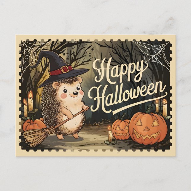 Happy Halloween Cute Hedgehog Postcard (Front)