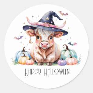 Happy Halloween Cute Highland Cow Classic Round Sticker