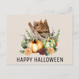 Happy Halloween Cute little Bat with Pumpkins Postcard