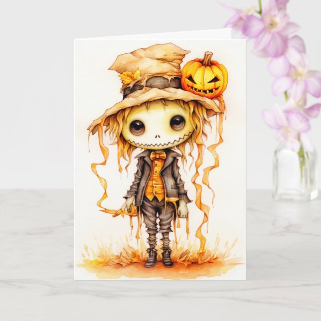 Happy Halloween | Cute Little Scarecrow Card (Orchid)
