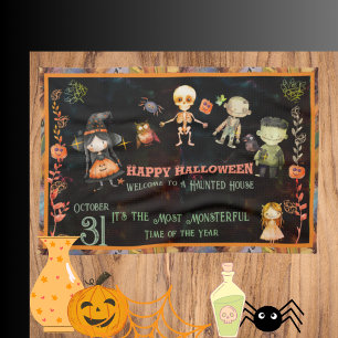 Happy Halloween Cute Monsters Orange Tea Towel