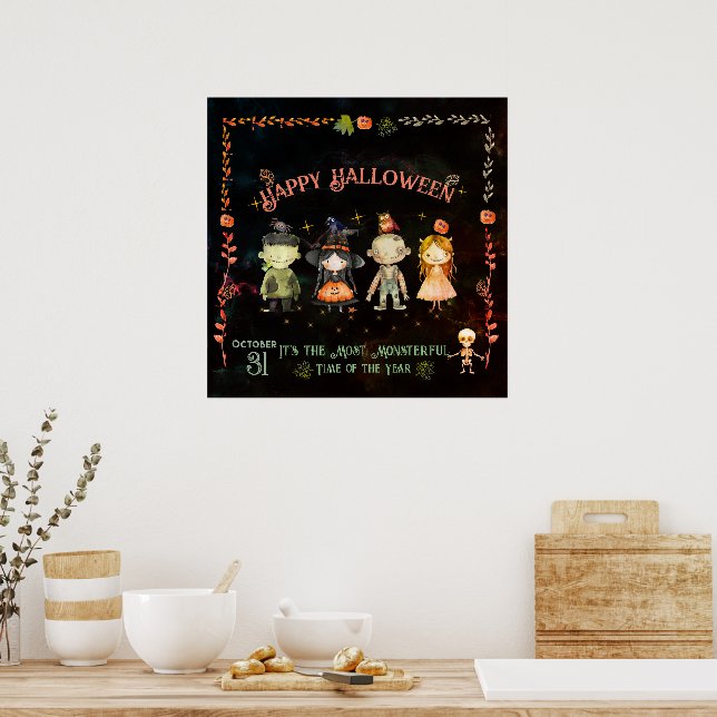 Happy Halloween Cute Monsters Poster (Kitchen)