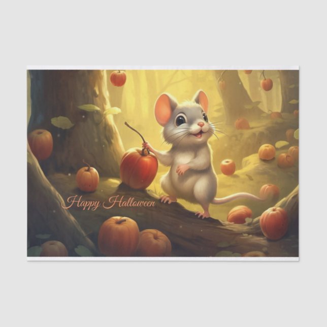 Happy Halloween Cute Mouse and Pumpkins  Tissue Paper (Front)