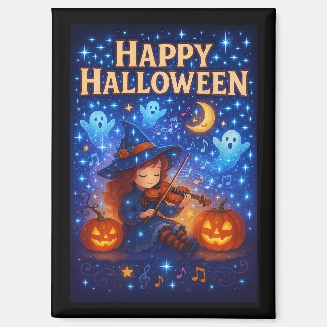 Happy Halloween Cute Musical Witch Magnet (Front)